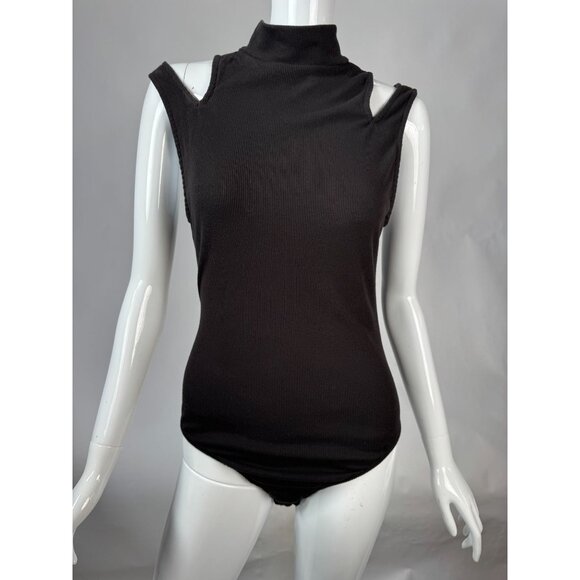 Free People Brown Ribbed LG Cold Shoulder Bodysuit With Mock Neck By Intimately - Picture 16 of 16